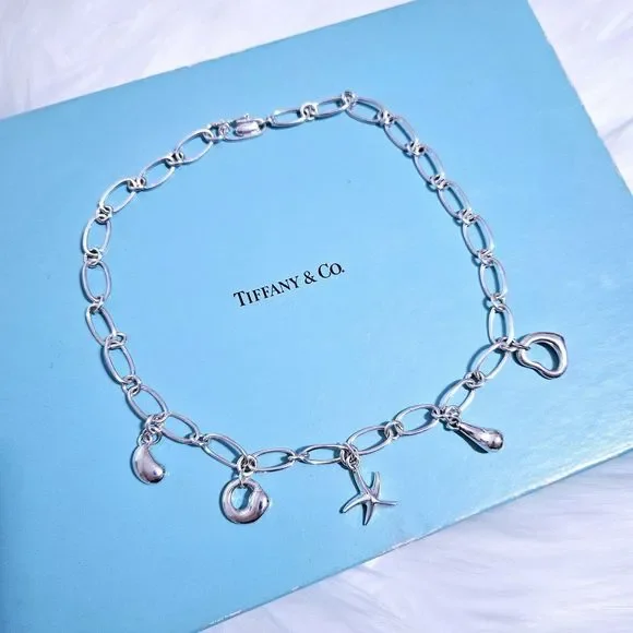 🎋SOLD🧧 RARE Tiffany & Co. Elsa Peretti Iconic 5 Charms Silver Necklace 16” - Picture 1 of 7